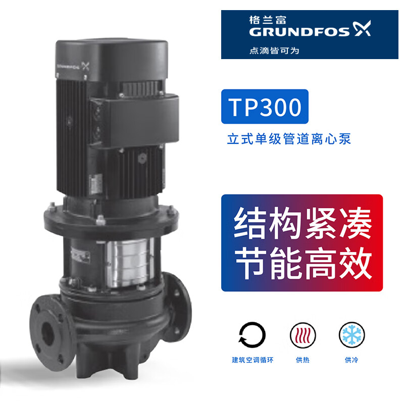 格兰富Grundfos水泵TP系列立式单级管道离心泵 供热供暖制冷空调循环泵TP100-390/2 2.2KW380V扬程34口径100